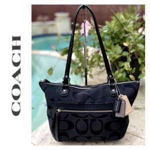 Coach Black Signature “C” Print w/Silver Metallic Thread Tote/Shoulder bag